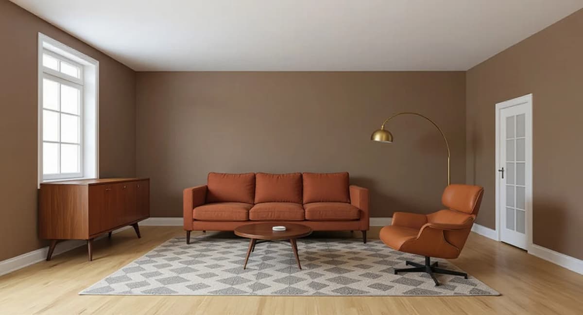 Brown-walls bedroom AI virtual staging variant