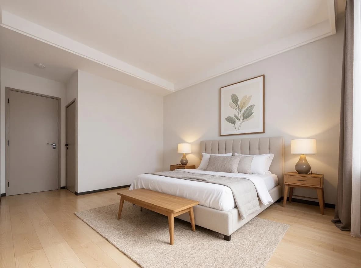 White-frame minimalist empty room virtually staged with AI