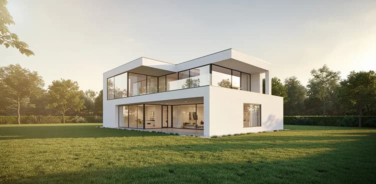 Single-family modern house AI render from clean line drawing