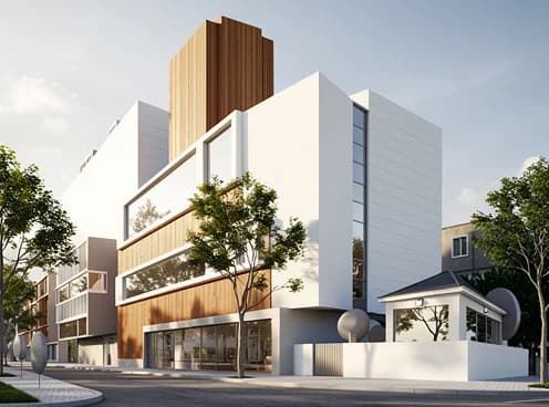 Modern block residential AI render from hand sketch