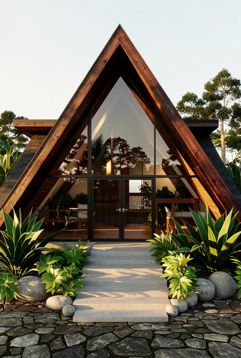 A-frame house · sketch → render render