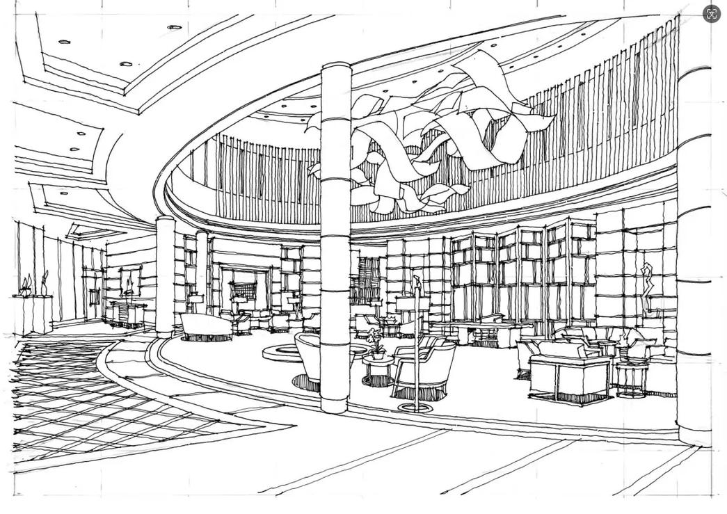 Hotel lobby · sketch → render sketch