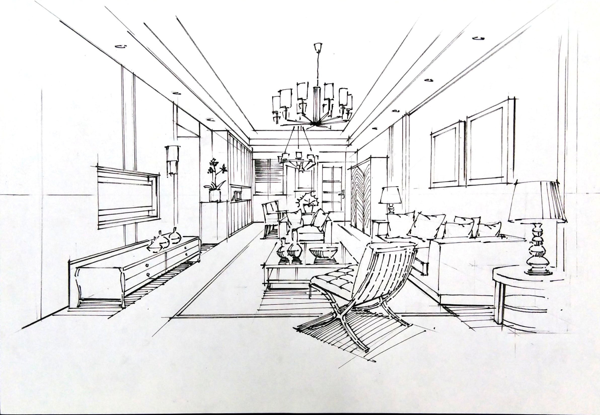 Luxury living · sketch → render sketch