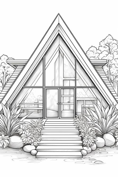 A-frame house · sketch → render sketch